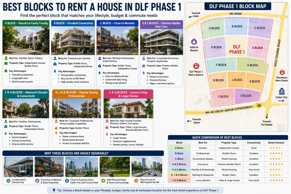 Best Blocks to Rent a House in DLF Phase 1